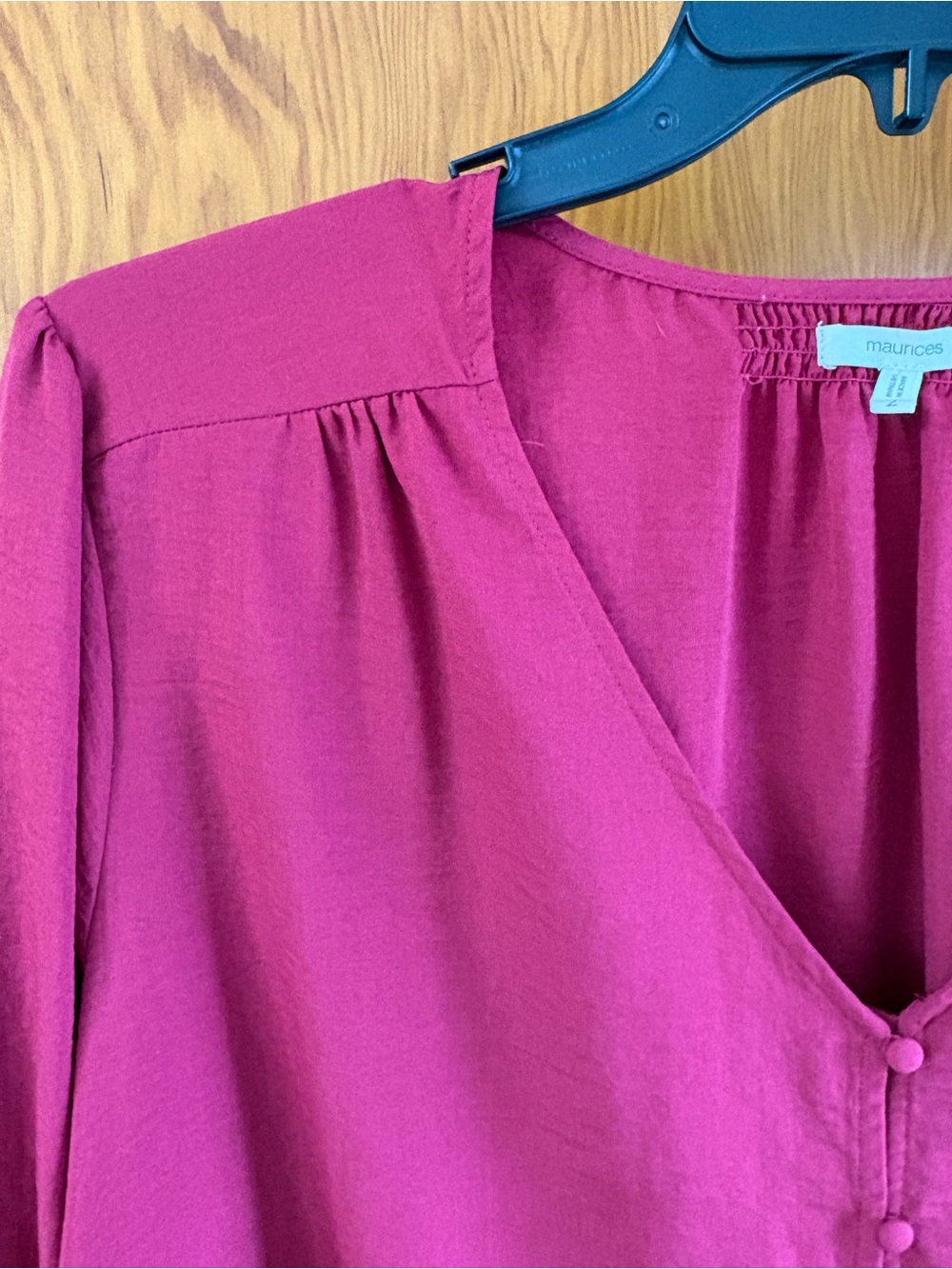 Maurices Raspberry Button-Front V-Neck Blouse - Picture 3 of 5